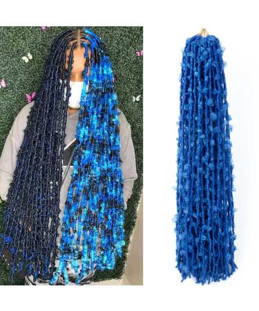 Butterfly Locs Crochet Hair 36 Inch Pre Looped Blue Crochet Butterfly Locs Hair For Black Women 5 Packs Soft Faux Locs Crochet Braids Natural Distressed Synthetic Pre Twist Braiding Hair(36”,Blue#) 36 Inch (Pack of 5) Blue#