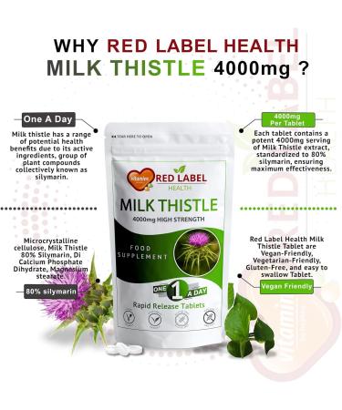 Milk Thistle Supplement 4000mg 300 Tablets (10 Months Supply) Max Strength 80% Silymarin Supplement Just One a Day Milk Thistle for Men & Women Vegan Vegetarian Made in The UK 300 count (Pack of 1) - Buy Online on GoSupps.com