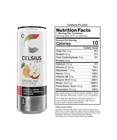 CELSIUS Live Fit Energy Drink  - Sparkling Fuji Apple Pear- Pack Of 12 - Buy Online on GoSupps.com