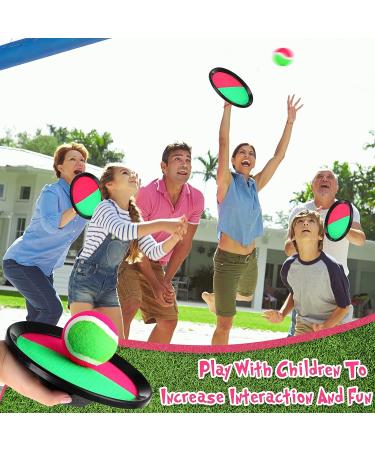 Toss and Catch Game Set - 20 Paddles, 10 Balls - Outdoor Beach Game for Kids and Adults - Pink Green Black - Buy Online on GoSupps.com