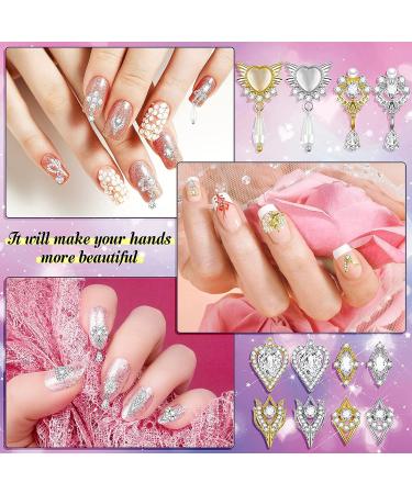 36 Pieces Heart Nail Art Rhinestone Charms - 3D Dangle Gems for DIY Nails - Gold & Silver Options - 18 Styles Available - Buy Online on GoSupps.com