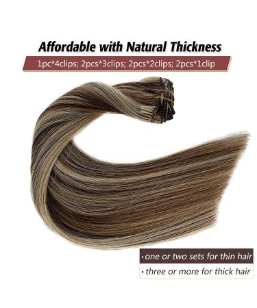 Remy Clip in Hair Extensions Blonde Brown Balayage 15 Highlights #4/613 - Buy Online on GoSupps.com