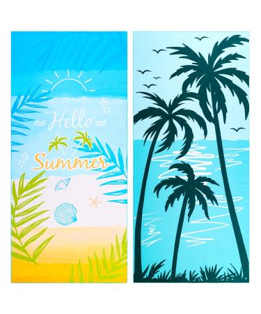 2 Pack Microfiber Beach Towel Oversized Microfiber Pool Towel 75 x 35 Sand-Free Beach Towel Quick Drying Camping Towel Super Absorbent Bath Towel Blanket Soft Breathable and Lightweight 2 Pack-beach/Coconut Tree