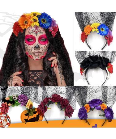 amangul Halloween Long Veil Headband Day of The Dead Lace Flower Veil Hairband Cosplay Costume Headpiece for Women Hair Decors(Fg1404) - Buy Online on GoSupps.com
