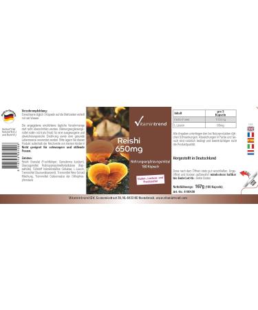 Reishi 650mg - with 1950mg of Reishi Powder per daily dose - Ganoderma lucidum -! FOR 3 MONTHS! | Vitamintrend - Buy Online on GoSupps.com