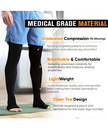 Doc Miller Thigh High Open Toe Compression Hose 30-40 mmHg - Opaque Stockings XX-Large Black for Enhanced Circulation | International Shipping Available - Buy Online on GoSupps.com