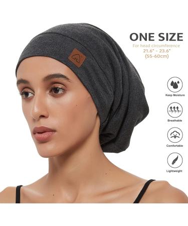 Hat Hut Silk Satin Sleep Cap Bonnet for Natural Curly Hair | Dark Grey Silk Lined Beanie Night Cap - Buy Online on GoSupps.com