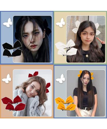 Whaline 4 Pairs Velvet Hair Bow Side Clips - Non-Slip Cute Hair Accessories for Girls and Women - 8pcs (Red, Yellow, White, Black) - Buy Online on GoSupps.com