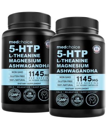 15-in-1 Mood Support Supplement - 5HTP 200mg Capsules with L-Theanine Magnesium Ashwagandha GABA Supplements 5 HTP Supplements with St. John's Wort and L-Tryptophan - 1145mg (90 Count Pack of 2) 90 Count (Pack of 2)