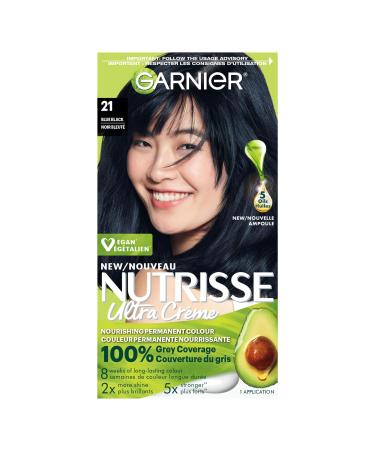 Garnier Nutrisse Ultra Cr me Permanent Hair Dye 100% Grey Coverage Vegan Formula Nourished Hair Long-Lasting Rich Colour 21 Blue Black 1 Application Packaging May Vary