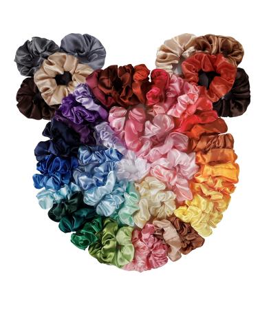 SUTHIA Satin Scrunchies for Women Girls 60 Pack Satin Silk Scrunchies for Hair Scrunchies for Girls Satin Hair Scrunchies for Women's Hair Scrunchie Bulk Satin Scrunchies for Curly Hair