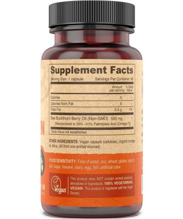 DEVA Vegan Sea Buckthorn Berry Oil 500mg Cold-Pressed Unrefined Rich in Omega-7 90 Capsules 1-Pack 90 Count (Pack of 1) - Buy Online on GoSupps.com