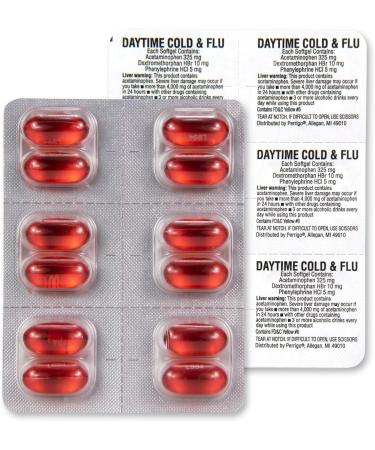 Amazon Basic Care Daytime Cold and Flu Relief Softgels, Non-Drowsy Cold Medicine, Relief of Pain, Fever, Cough, Sore Throat, Nasal Congestion, 24 Count - Buy Online on GoSupps.com