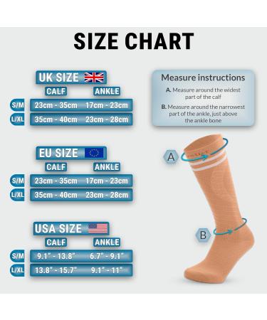 360 RELIEF - Flight Compression Socks Supports | Blood Circulation Travel Work S-M Beige with 2 White lines - Buy Online on GoSupps.com