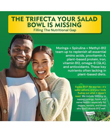 Moringa Gummies 1000mg + Spirulina, Saffron, Ashwagandha & Natural Astaxanthin 4 mg | Energy, Mood, Immune & Gut Health Green Superfood | Organic Moringa Supplement for Women Men, Sugar Free, 120Cts 60 Count (Pack of 2) - Buy Online on GoSupps.com