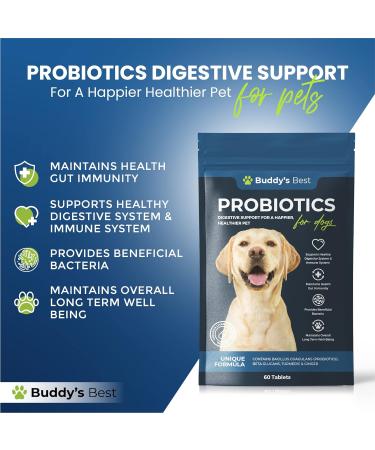 Probiotics For Dogs | 60 Tablets | Supports Healthy Digestive & Immune System | Unique Formula Contains Beta Glucans Turmeric & Ginger - Buy Online on GoSupps.com