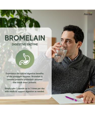 Herba Bromelain Supplement 600mg 180 Capsules | 2 400 GDU/g Max Potency | Powerful Digestive Enzymes for Women and Men | Made in Canada - Buy Online on GoSupps.com