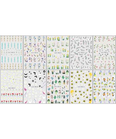 JMEOWIO 10 Sheets Flower Nail Art Stickers Decals Self-Adhesive Spring Floral Summer Colorful Nail Supplies Nail Art Design Decoration Accessories - Buy Online on GoSupps.com