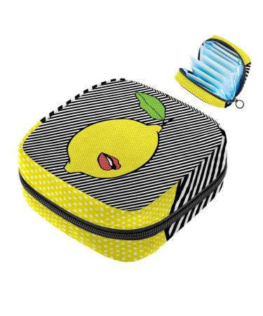 Menstruation pad bag with zipper women's napkin bag tampons collection bags for women and girls (funny lemon line pattern)