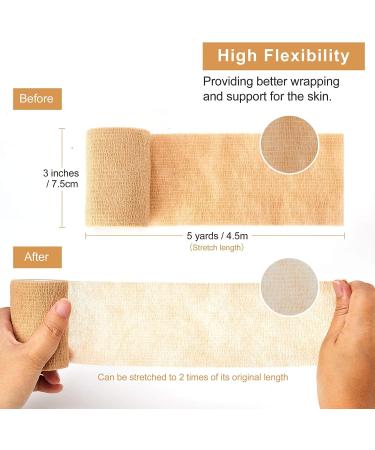 12 Rolls 3 x 5 Yards Self Adhesive Bandage Wrap - Cohesive Tape Vet Wrap for First Aid, Sports - Beige - Buy Online on GoSupps.com