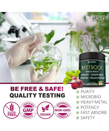 Herbpy 6in1 Beetroot Supplement with Maca Root Grape Seed Ginger Turmeric and Black Pepper for Heart Health & Immune Support - 100 Vegan Capsules - Buy Online on GoSupps.com