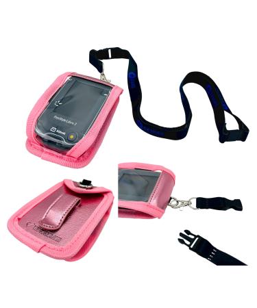 Sevas Diabetic Care - Bag for Teaming - For Freestyle Libre Measurement Tan 1 2 & 3 - A shoulder bag with a belt clip and viewing window - Including Um H nband - Pink