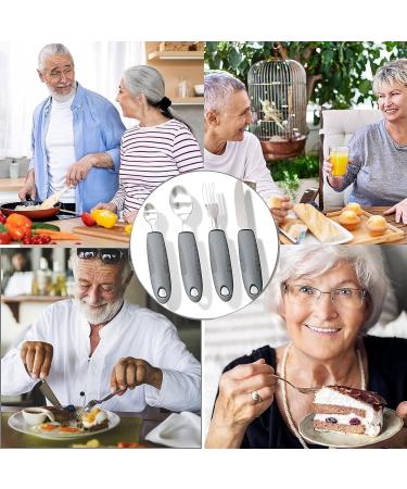 4Pcs Easy Grip Adaptive Cutlery Set for Arthritis & Parkinson's - Large Wide Handles, Elderly & Disabled Utensils in Grey - Buy Online on GoSupps.com