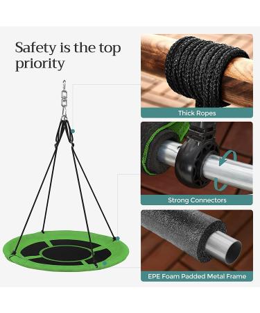 SONGMICS 40 Inch Saucer Tree Swing | 700 lb Load Capacity | Textilene Fabric | Hanging Kit Included | for Kids Outdoor and Indoor Play | Heavy Duty and Safe | Easy Installation | Green and Black - UGSW001G01 - Buy Online on GoSupps.com