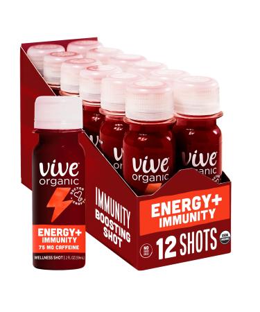 Vive Organic Energy Shot + Immune Support Immune Defense with Ashwagandha Green Tea & Caffeine Gluten Free Vegan Energy and Focus 2 Fl Oz (Pack of 12) Energy + Focus 2 Fl Oz (Pack of 12)