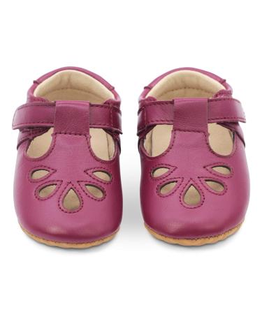 Dotty Fish Leather T-bar First Walking Shoes. Baby and Toddler Girls Shoes. Non-Slip. 3-7 UK Child 6 UK Child Plum T Bar