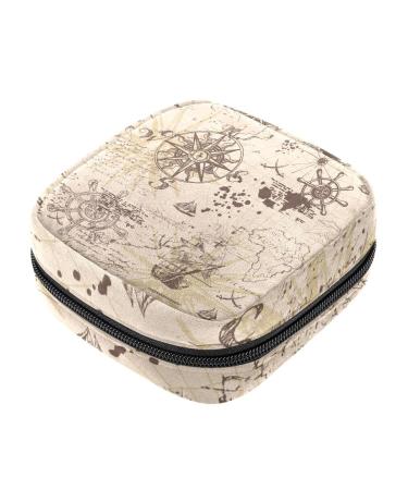 Menstrual Bag with Zipper Ladies Napkin Bag Tampons Collection Bag for Women and Girls (Old Map Sailing)