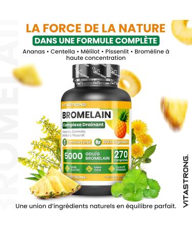Brom la ne Drainante Forte Vitastrong Compl ment de Brom la ne 5000 GDU V gan Qualit Sup rieure 270 Comprim s Formule Complexe base de Centella Asiatica de Pissenlit et de M lilot - Buy Online on GoSupps.com