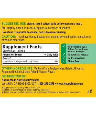 Nature Made Magnesium 250mg Softgels | Muscle, Heart, Bone & Nerve Support | 90 Day Supply - Buy Online on GoSupps.com