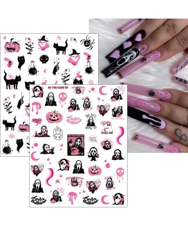 Pink Halloween Nail Stickers 10 Sheets Self-Adhesive Nail Decal Ghost Skull Witch Nail Art Decoration Design Supplies - Buy Online on GoSupps.com