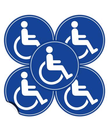 (Set of 5) Handicap / Disabled Wheelchair Accessible Sign - 4.5" Circle - Durable Self Adhesive 4 Mil Vinyl - Laminated - Fade & Scratch Resistant  Waterproof  Handicap Sign for Car, Bus, Business, or Elevator