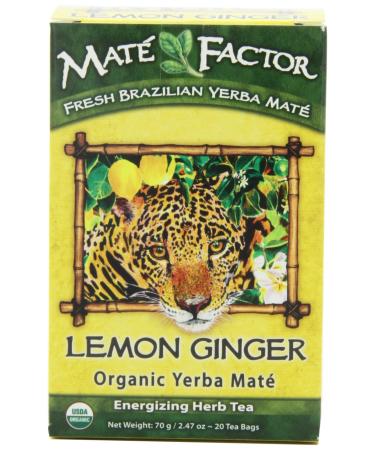 The Mate Factor Yerba Mate Energizing Herb Tea, Lemon Ginger, 20 Tea Bags (Pack of 3)