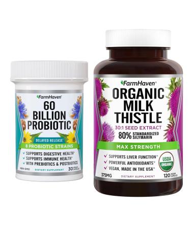 FarmHaven USDA Organic Milk Thistle Capsules and 60 Billion CFU Probiotic
