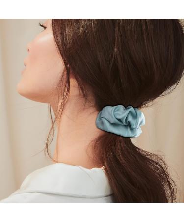 Elegant Blue Satin Scrunchies 6 Pack for Thick Hair - Large Faux Silk Hair Ties for Curly and Straight Hair - Buy Online on GoSupps.com
