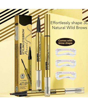  BommFu Eyebrow Pencil | Dual-Ended 4-Point Gel Eyebrow Pen | Long-Lasting Makeup Cosmetics for Everyday Use Travel and Sports - Buy Online on GoSupps.com
