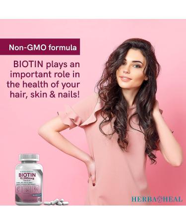 Herba Heal Biotin 10,000MCG Capsules - High Potency Hair Growth Vitamin B7 Supplement for Skin, Nails & Hair - Vegan Friendly for Women & Men - Buy Online on GoSupps.com