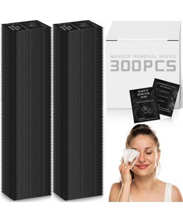 300 Pcs Individually Makeup Remover Wipes Bulk Makeup Wipes Moist Towelettes Individually Wrapped Face Cleansing Wipes for Travel Skin Care Facial Wipes Cleansing  Remove Makeup Lipstick (Black)