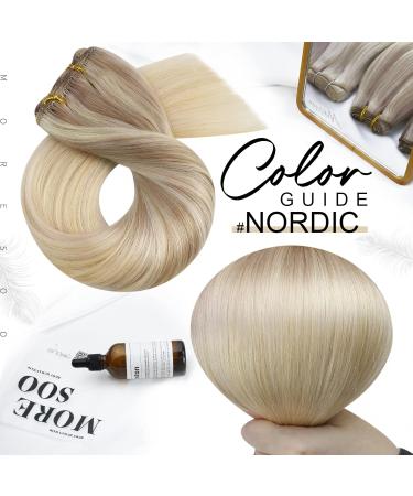 Moresoo 18 Inch Blonde Weft Human Hair Extensions - Ash Blonde to Medium Blonde with Platinum Blonde Highlights - Double Weft Sew in Hair Extensions - 100g/Pack #18/22/60 - Buy Online on GoSupps.com