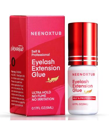 Sensitive Eyelash Extension Glue, Lash Glue for Eyelash Extensions, Eyelash Glue for Sensitive Eyes, 6-7 Weeks Retention Professional & Individual Lash Glue with Extra Strong Bond. 5 ml Black