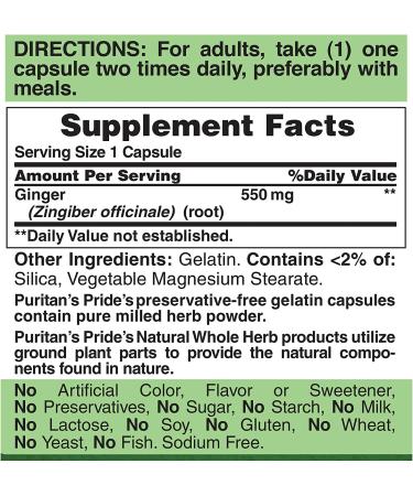 Ginger Root 550mg - Digestive Health Support | Puritan's Pride 200 Rapid Release Capsules - Buy Online on GoSupps.com