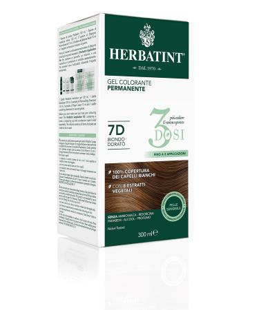 Herbatint Herbatint 3Dosi Permanent Colour Gel 300 ml - 7D Golden Blonde Ammonia-Free for Sensitive Skin 100% White Hair Coverage with 8 Organic Natural Extracts