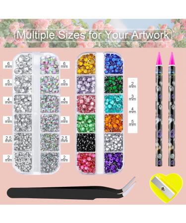 Canvalite Nail Rhinestones 2 Boxes Flatback Nail Gems 6 Sizes nail charms rhinestones for nails craft makeup with Rhinestones Picker and Tweezers for nail art decorations (AB & Clear & Mix Color) - Buy Online on GoSupps.com