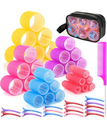 Qinzave 52PCS Jumbo Hair Rollers with Storage Bag  Large Hair Roller with 30PCS Self Grip Hair Rollers of 5 Different Sizes 20 PCS Stainless Steel Clips Heatless Hair Roller for Long Medium Short Hair