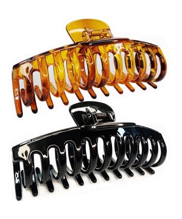 Accglory 5.5 Inches Extra Large Hair Clips for Long Thick Hair Women s Jumbo Hair Claw Clips 2 Counts Huge Claw Clips Black Brown in Set Non Slip XL Giant Claw Clips Strong Holding Basic Gripe Clips black and brown