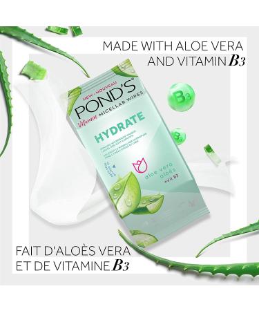 Pond's Vitamin Micellar Wipes for Dry Skin - Hydrating Aloe Vera, Removes Waterproof Makeup - 25 Count (Pack of 4) - Buy Online on GoSupps.com