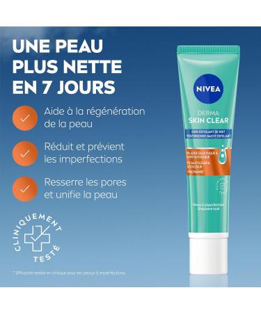 NIVEA Derma Skin Clear Daily Exfoliating Night Care (1 x 40 ml) Night care 8% salicylic & glycolic acids & niacinamide Anti-blackhead face cream for blemish-prone skin - Buy Online on GoSupps.com